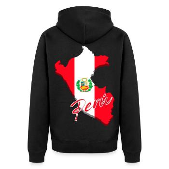 Flagge von Peru, Karte Flagge von Peru - Unisex Premium Bio Zip Hoodie - Schwarz - Hinten - Nico (187cm)