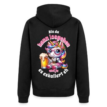 Kleines Einhorn Bierfreude - Unisex Premium Bio Zip Hoodie - Schwarz - Hinten - Nico (187cm)