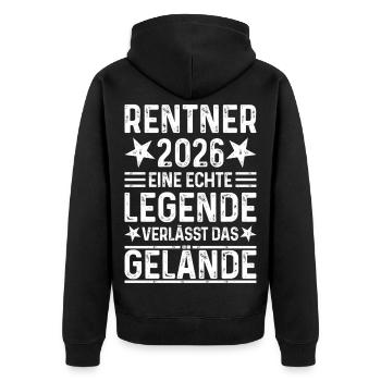 Retraités 2026 - Une légende quitte le site - Veste à capuche bio Premium Unisexe - noir - Dos - Nico (187cm)