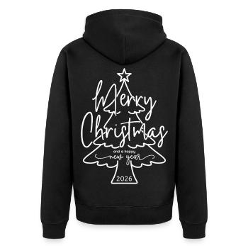 Merry Christmas and a Happy New Year 2026 - Unisex Premium Bio Zip Hoodie - Schwarz - Hinten - Nico (187cm)