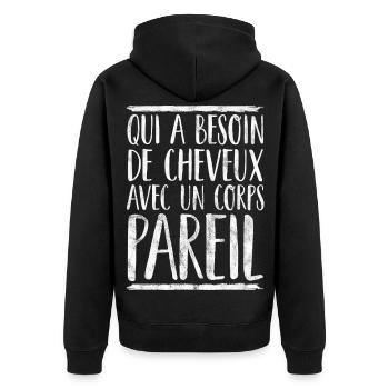Cadeau Rigolo Homme Chauve Humour - Veste à capuche bio Premium Unisexe - noir - Dos - Nico (187cm)