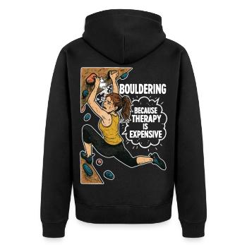 Bloc au lieu de thérapie – Chemise drôle d’escalade - Veste à capuche bio Premium Unisexe - noir - Dos - Nico (187cm)