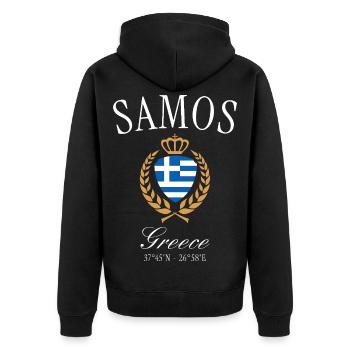 Samos Greece Coat of Arms Crown – Travel Souvenir - Unisex Premium Organic Zip Hoodie - black - Back - Nico (187cm)