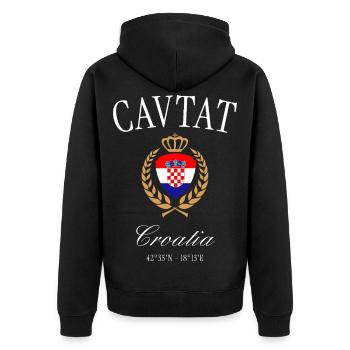 Cavtat Kroatien Wappen Krone – Reise Souvenir - Unisex Premium Bio Zip Hoodie - Schwarz - Hinten - Nico (187cm)