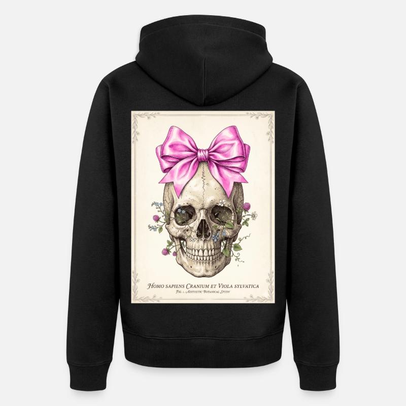 Crâne fleuri et nœud rose - Veste à capuche bio Premium Unisexe - noir