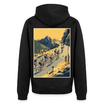 Mountain Ascent — Cycling Memory - Unisex Premium Organic Zip Hoodie - black - Back - Nico (187cm)