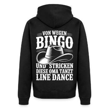 Oma Line Dance - Unisex Premium Bio Zip Hoodie - Schwarz - Hinten - Nico (187cm)