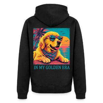 Golden Retriever Era Vintage | Retro Sunset Dog - Unisex Premium Organic Zip Hoodie - black - Back - Nico (187cm)