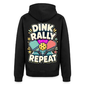 DINK RALLY REPEAT Nickerchen - Unisex Premium Bio Zip Hoodie - Schwarz - Hinten - Nico (187cm)