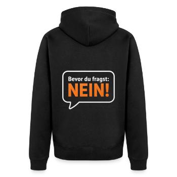 Bevor Du fragst Nein! Sprechblase - Unisex Premium Bio Zip Hoodie - Schwarz - Hinten - Nico (187cm)