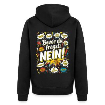 Bevor du fragst: Nein! Retro Comic - Unisex Premium Bio Zip Hoodie - Schwarz - Hinten - Nico (187cm)