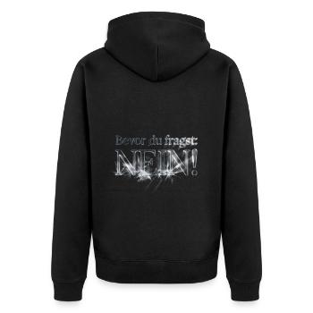 Bevor du fragst Nein IT Statement - Unisex Premium Bio Zip Hoodie - Schwarz - Hinten - Nico (187cm)
