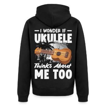 Lustiges Ukulele Designs Und Sprüche - Unisex Premium Bio Zip Hoodie - Schwarz - Hinten - Nico (187cm)