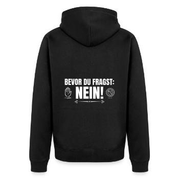 Bevor du Fragst Nein! - Unisex Premium Bio Zip Hoodie - Schwarz - Hinten - Nico (187cm)