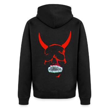 Roter Dämonenschädel Neon - Unisex Premium Bio Zip Hoodie - Schwarz - Hinten - Nico (187cm)