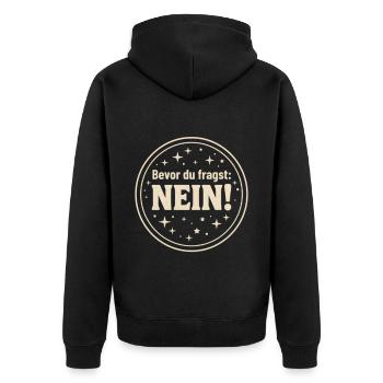 Bevor du fragst Nein ! - Unisex Premium Bio Zip Hoodie - Schwarz - Hinten - Nico (187cm)