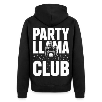 Party Llama Club – Feierlaune - Unisex Premium Bio Zip Hoodie - Schwarz - Hinten - Nico (187cm)