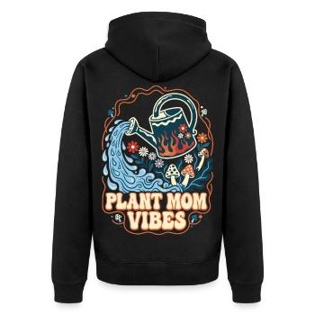 Plant Mom Vibes Retro Gartenmotiv - Unisex Premium Bio Zip Hoodie - Schwarz - Hinten - Nico (187cm)