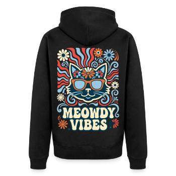 Meowdy Vibes Retro Katze - Unisex Premium Bio Zip Hoodie - Schwarz - Hinten - Nico (187cm)