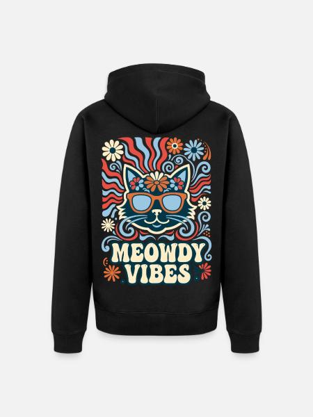 Meowdy Vibes Retro Katze - Unisex Premium Bio Zip Hoodie - Schwarz