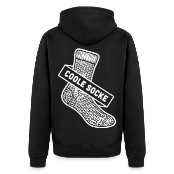 Coole Socke Banner - Unisex Premium Bio Zip Hoodie - Schwarz - Hinten - Nico (187cm)