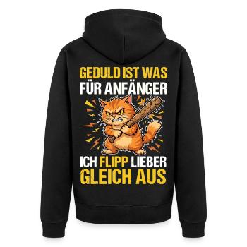 Böse Katze: Geduld ist was für Anfänger - Unisex Premium Bio Zip Hoodie - Schwarz - Hinten - Nico (187cm)