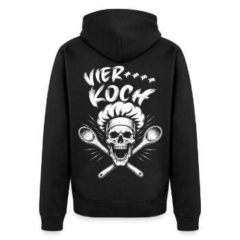 Schädelkoch Punkgrafik - Unisex Premium Bio Zip Hoodie - Schwarz - Hinten - Nico (187cm)