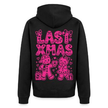Ugly Christmas Weihnachten Last Xmas Girlie Style - Unisex Premium Bio Zip Hoodie - Schwarz - Hinten - Nico (187cm)