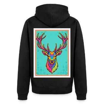 Hirsch Neon Pop-Art Kopf - Unisex Premium Bio Zip Hoodie - Schwarz - Hinten - Nico (187cm)