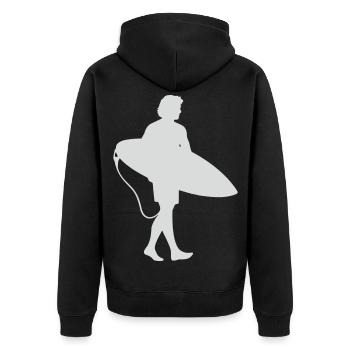 Surfer Silhouette am Surfbrett - Unisex Premium Bio Zip Hoodie - Schwarz - Hinten - Nico (187cm)