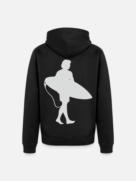 Surfer Silhouette am Surfbrett - Unisex Premium Bio Zip Hoodie - Schwarz