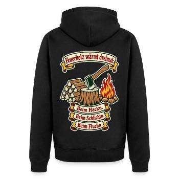 Feuerholz wärmt dreimal - Unisex Premium Bio Zip Hoodie - Schwarz - Hinten - Nico (187cm)