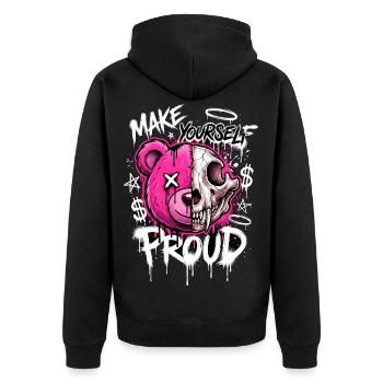 Make Yourself Proud: Split Bear Skull - Unisex Premium Bio Zip Hoodie - Schwarz - Hinten - Nico (187cm)