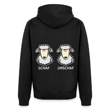 Schaf Unschaf - Unisex Premium Bio Zip Hoodie - Schwarz - Hinten - Nico (187cm)