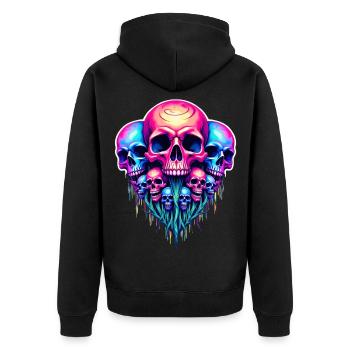 Psychedelischer Totenkopf - Unisex Premium Bio Zip Hoodie - Schwarz - Hinten - Nico (187cm)