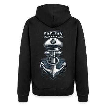 Papitän für Bootsbesitzer, Kapitäne und Papas - Unisex Premium Bio Zip Hoodie - Schwarz - Hinten - Nico (187cm)