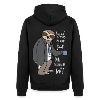 Irgendwas ist hier faul Oh das bin ja ich! - Unisex Premium Bio Zip Hoodie - Schwarz - Hinten - Nico (187cm)
