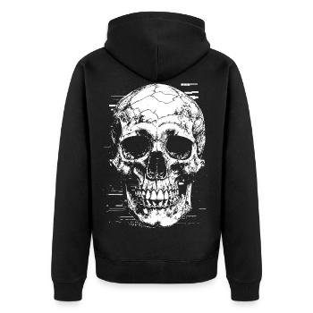 Skull in Vintage Glitch Style - Unisex Premium Organic Zip Hoodie - black - Back - Nico (187cm)
