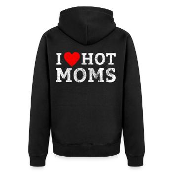 I Love Hot Moms - Funny Humor Saying T-Shirt - Unisex Premium Bio Zip Hoodie - Schwarz - Hinten - Nico (187cm)