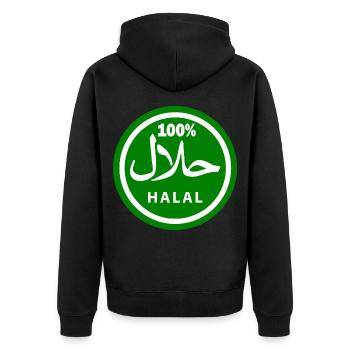 Halal - Unisex Premium Bio Zip Hoodie - Schwarz - Hinten - Nico (187cm)