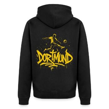 Fußball Dortmund - Unisex Premium Bio Zip Hoodie - Schwarz - Hinten - Nico (187cm)
