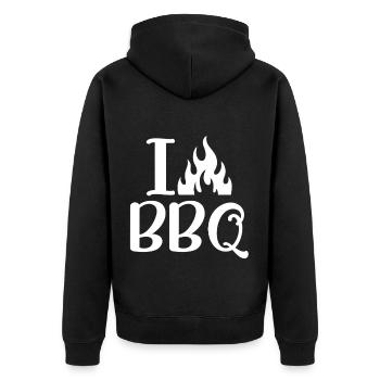 BBQ Geschenke, Grill Geschenke - Unisex Premium Bio Zip Hoodie - Schwarz - Hinten - Nico (187cm)