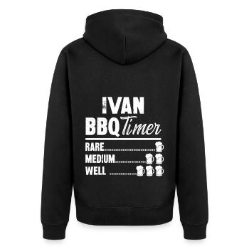 ivan bbq timer- Grill Gifts Beer Tshirt - Unisex Premium Organic Zip Hoodie - black - Back - Nico (187cm)