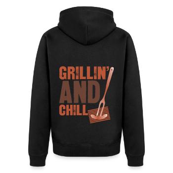 Grillin and chill- lustiges Grill geschenk tshirt - Unisex Premium Organic Zip Hoodie - black - Back - Nico (187cm)