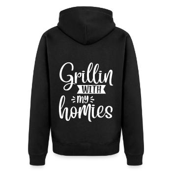 Grillin with my homies- lustige Grill Geschenke - Unisex Premium Bio Zip Hoodie - Schwarz - Hinten - Nico (187cm)