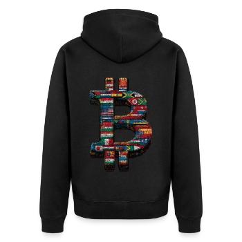 Bitcoin Design für BTC Fans - Unisex Premium Bio Zip Hoodie - Schwarz - Hinten - Nico (187cm)