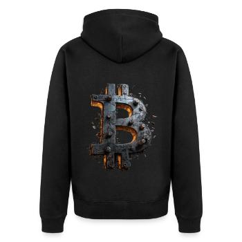 Bitcoin Design für BTC Fans - Unisex Premium Bio Zip Hoodie - Schwarz - Hinten - Nico (187cm)