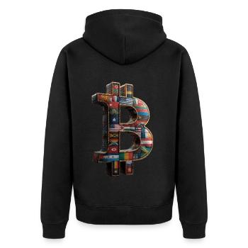 Bitcoin Design für BTC Fans - Unisex Premium Bio Zip Hoodie - Schwarz - Hinten - Nico (187cm)