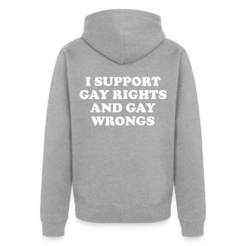 I Support Gay Rights And Gay Wrongs - Unisex Premium Bio Zip Hoodie - Grau meliert - Hinten - Nico (187cm)