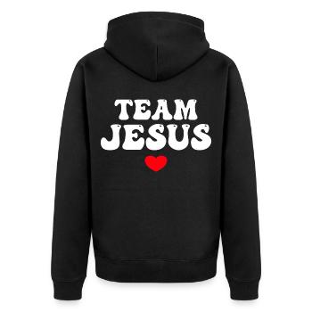 Team Jesus - Unisex Premium Bio Zip Hoodie - Schwarz - Hinten - Nico (187cm)